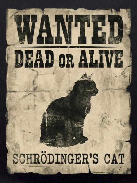 Schrödingers Katze gesucht Tot-oder-lebendig Physik-Wortspiel