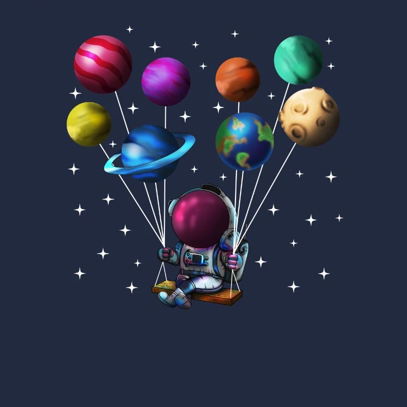 Astronaute du système solaire avec des planètes comme ballons