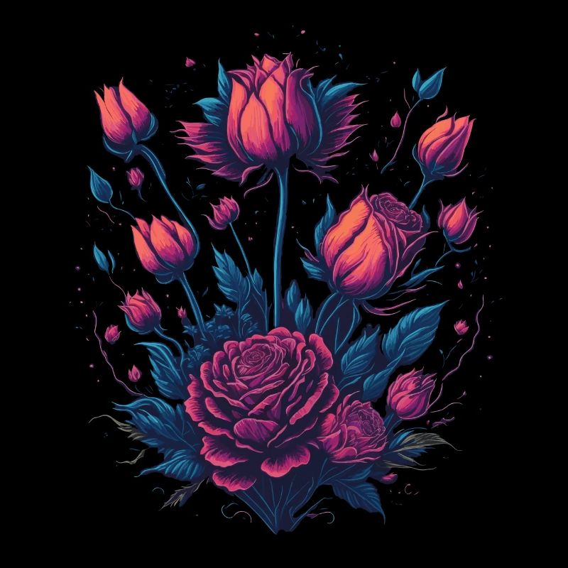 Style de tatouage néon arbuste rose