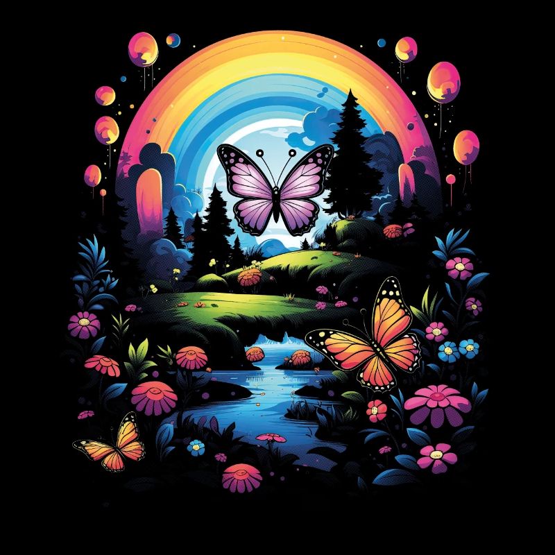 Mignon rêve de papillons arc-en-ciel kawaii