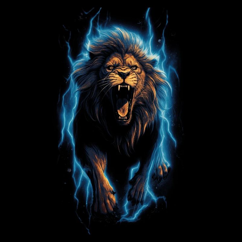 Lion, Fire, Blue, Male