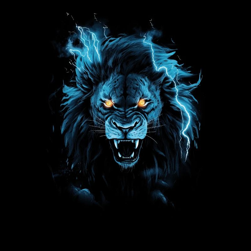 Lion, Fire, Blue, Male