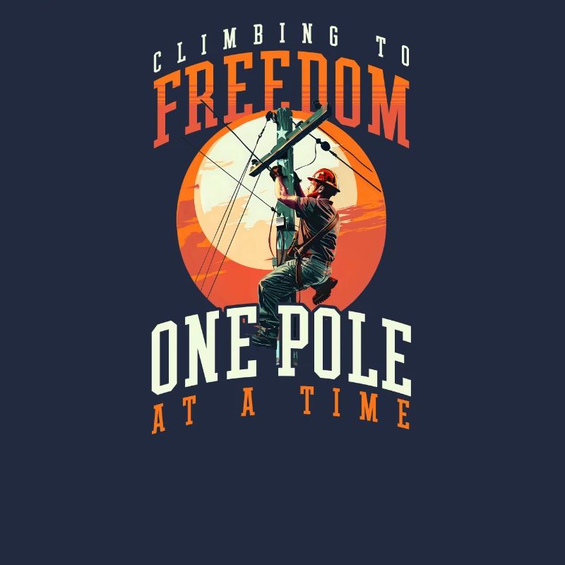 Patriotic Lineman Climbing Freedom One Pole A Time