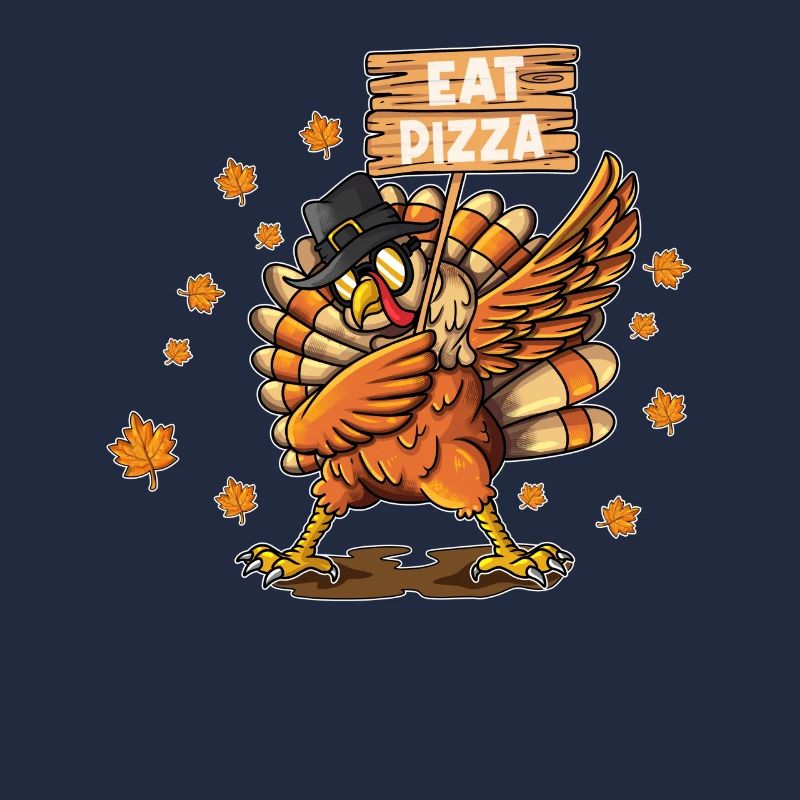 Turkey Wearing Hat Glasses Making Dabbing Eat Pizza
