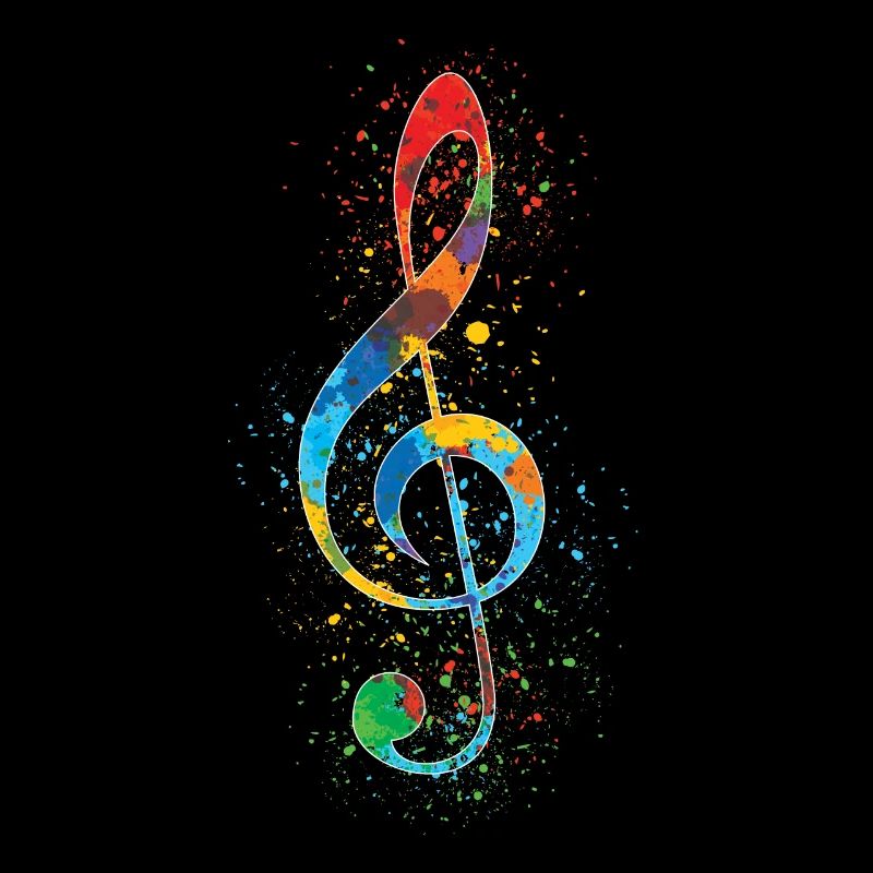 Violinschlüssel-Farben-Spritzer-Kunst bunt u. Vibrierend