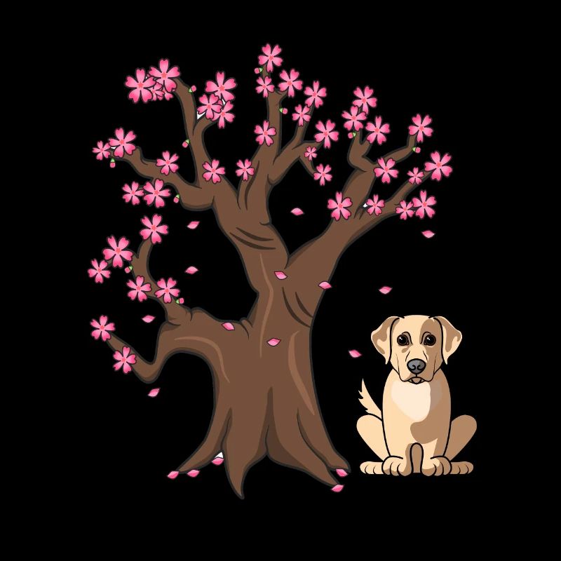 Labrador Retriver Dog Love-r Japanese Cherry Bloss