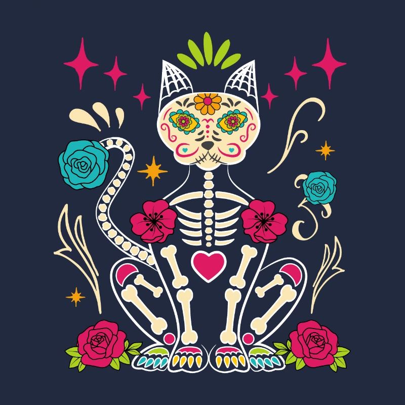 Dia De Los Muertos Sugar Skull Skelett Katze