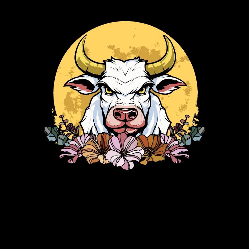 Vache Fermier Bétail Fleurs Sauvages Lune Florale