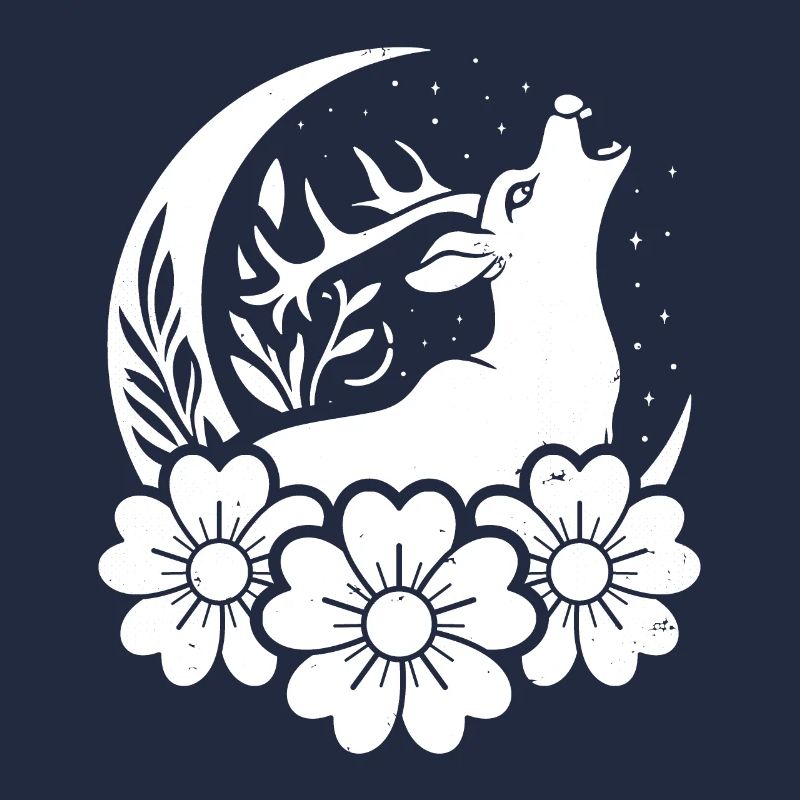 Hirsch Wilde Blumen Floral Moon