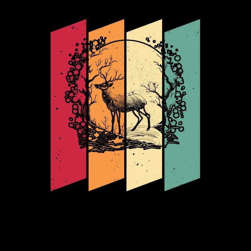 Cerf Japon Cerisier Fleur Lune