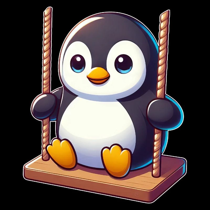 Cute Penguin on Swing Playground Cartoon