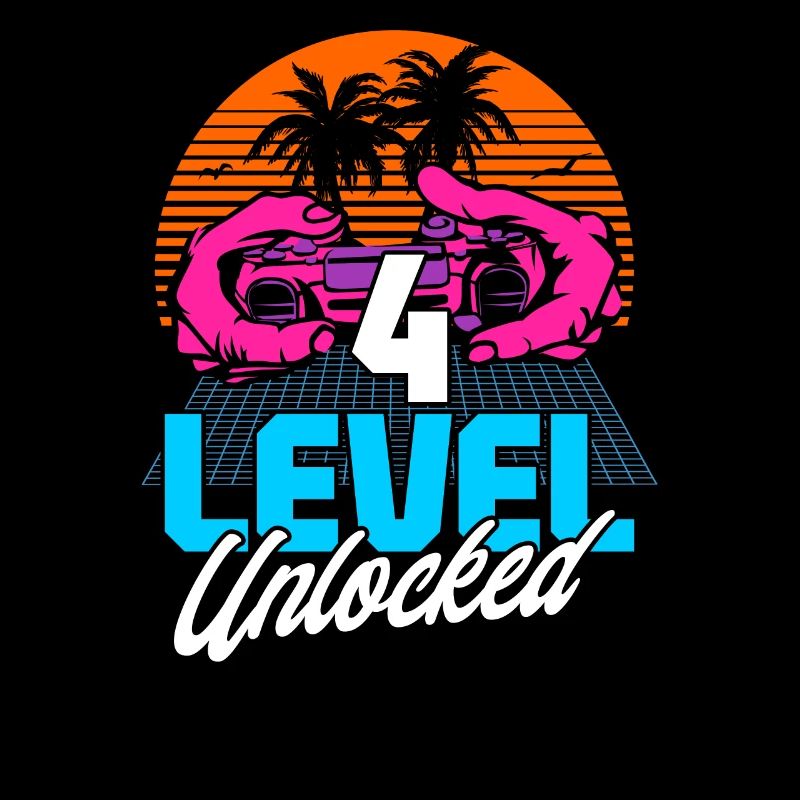 Level 4 Unlocked 4th Birthday Gamer 80s retro