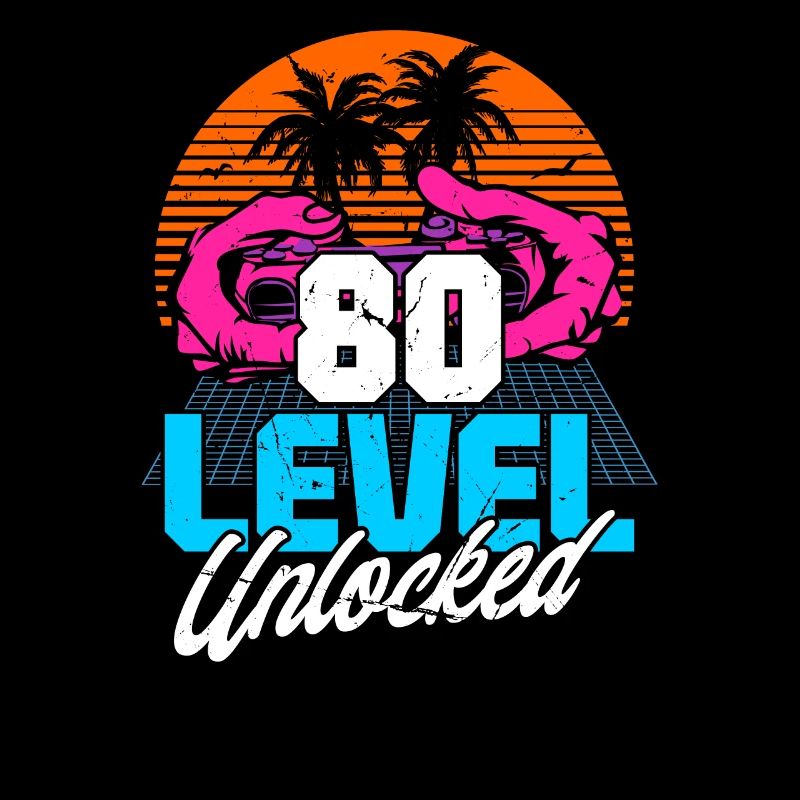 Level 80 Unlocked 80th Birthday Gamer 80s retro