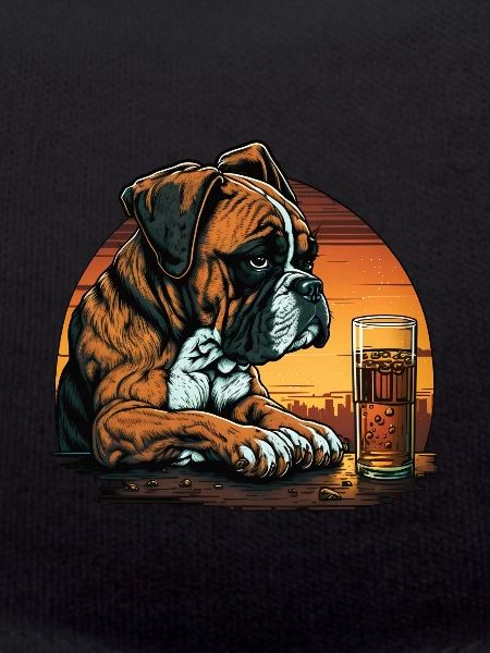 Grumpy Boxer boit du whisky
