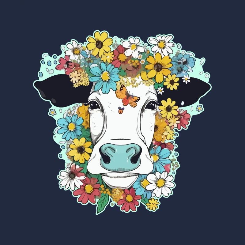 Vache et fleurs