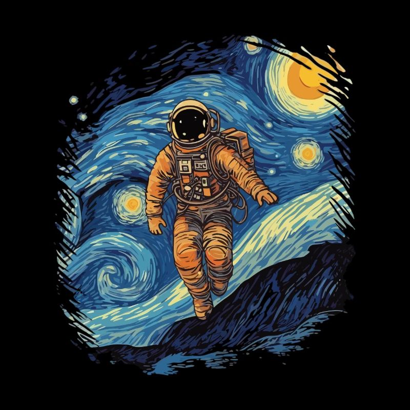 Astronauts Space Starry Night Van Gogh Painting