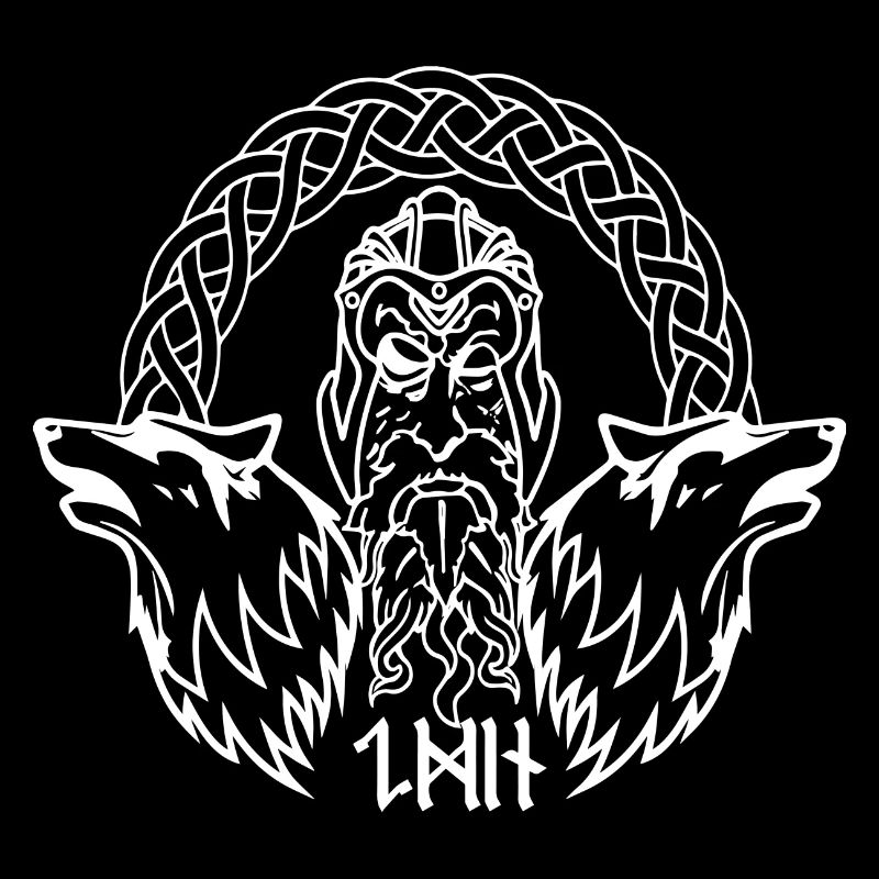 Viking god Odin with ravens and axe Celtic north