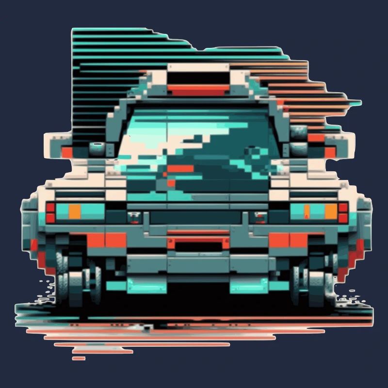 Front von einem Auto im pixeligen 8 Bit Stil