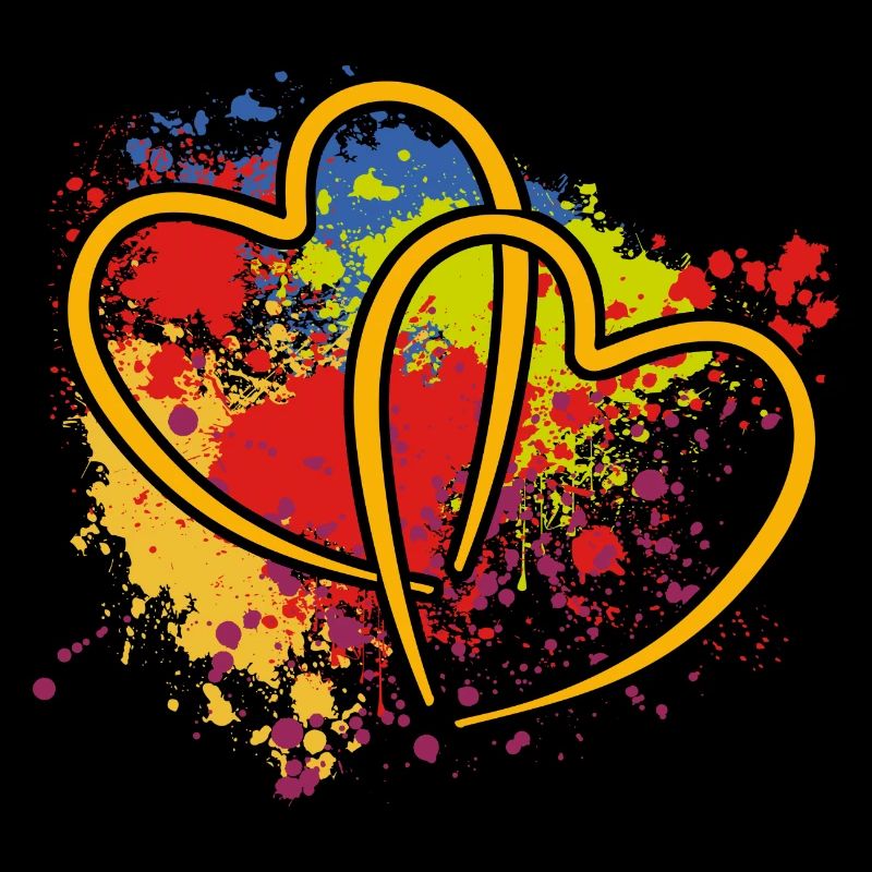 zwei verschlungene Herzen auf Farbklecksen