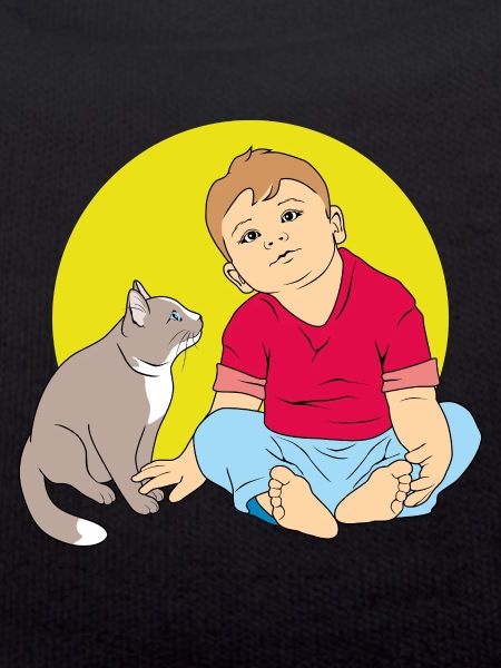 Junge spricht mit Katze
