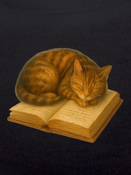 Sleeping cat on book