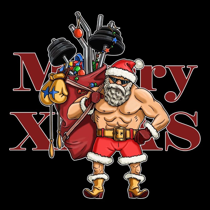 Lustiger Weihnachtsmann Bodybuilder.