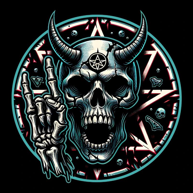 Skull with horns pentagram makes devil horns