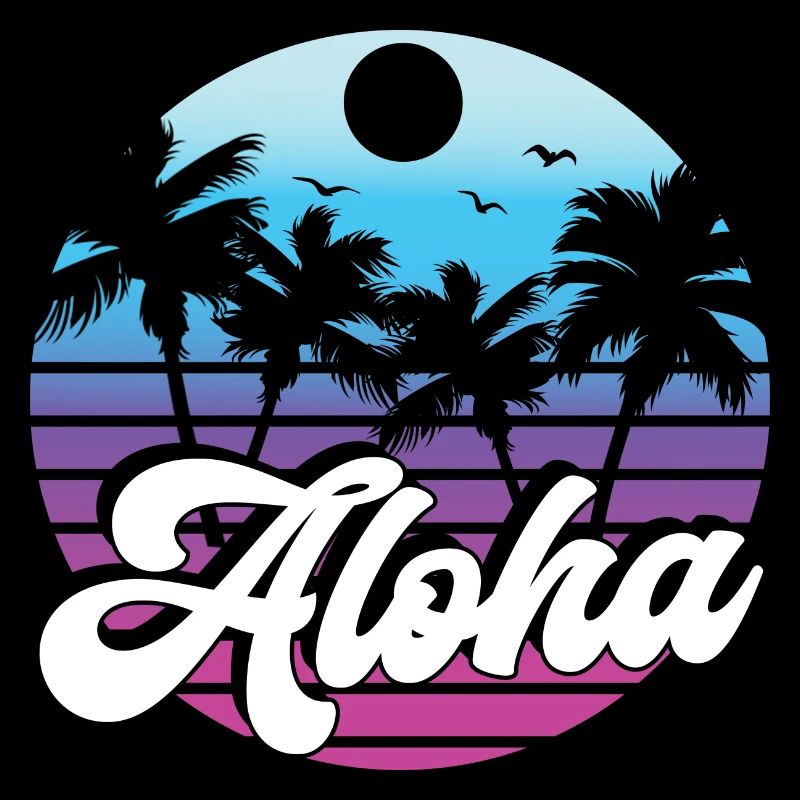 Aloha Surfer Palms Beach Retro Hawaii Beach 70s