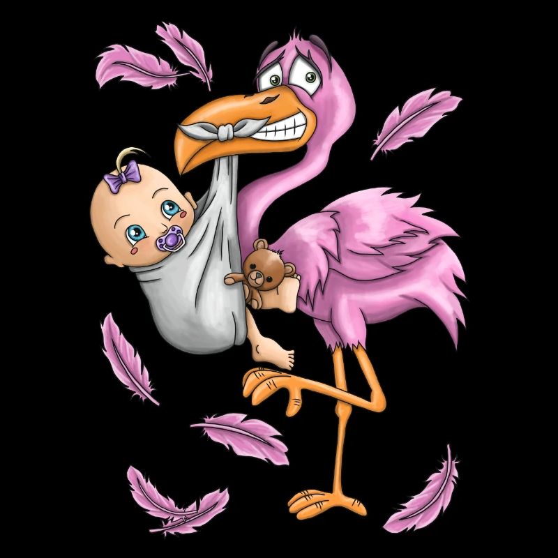 Flamingo rose avec bébé rose cigogne illustration