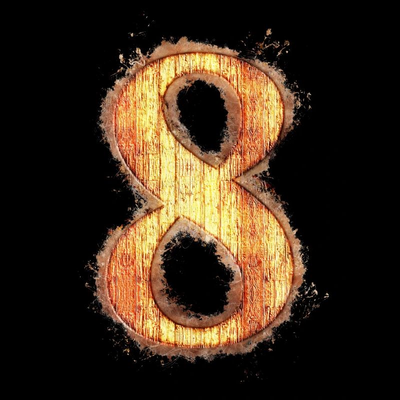 Nummer 8 hell glühend