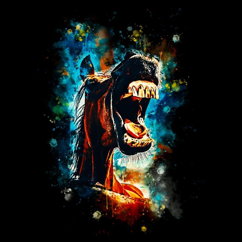 Cheval hilarant grande bouche eau éclaboussures