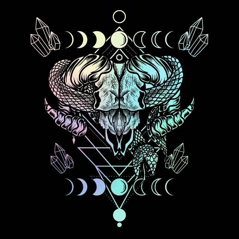 Bélier tête de mort serpent Wicca Occulte Lune