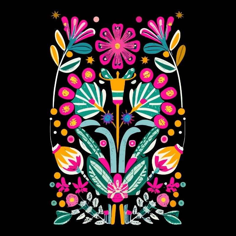 Otomi Flower Pattern Mexican Floral Art