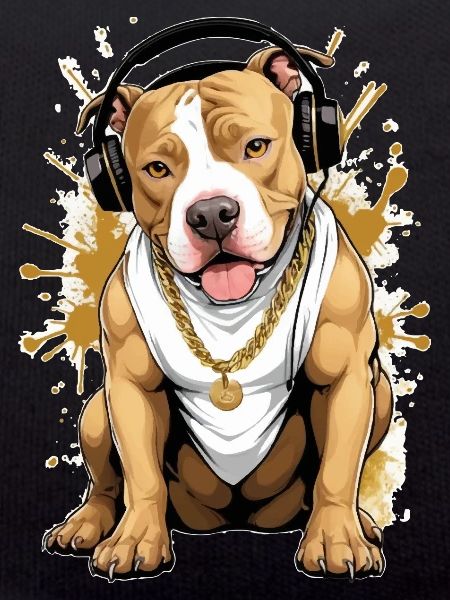 Chien bouledogue avec écouteurs