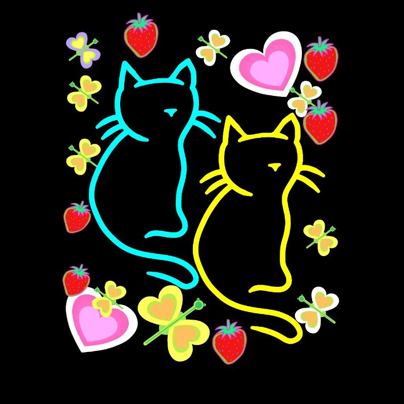 Retro Katzen Katze Herzen Erdbeeren Sommer Kinder