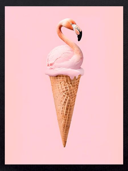 Flamingo-Eis mit Waffeltüte