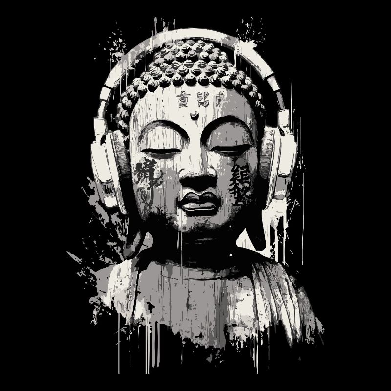 Buddha mit Kopfhörern Zen Art