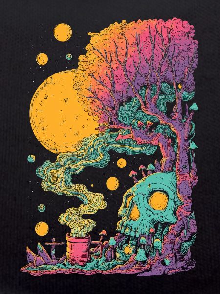 Psychedelischer Baumskull im Kosmos