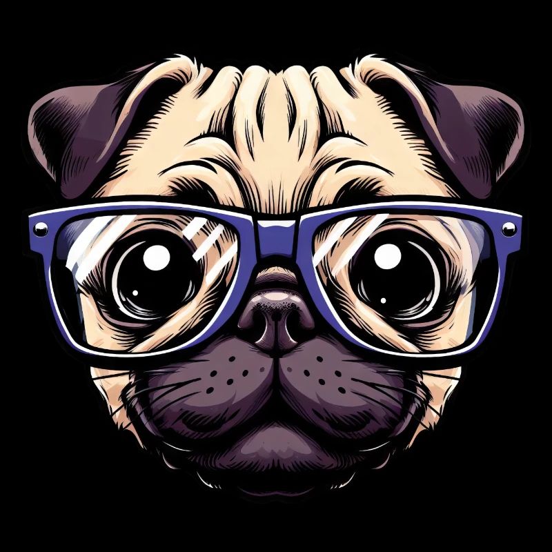 Nerdiger Mops mit Brille