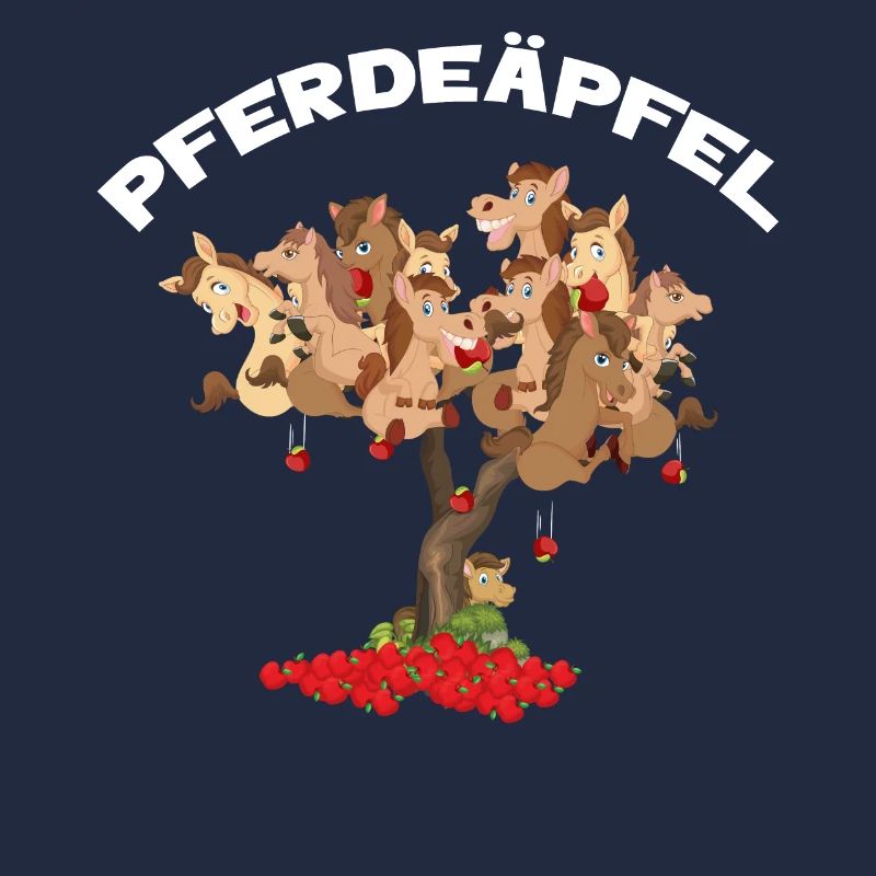 Pferdeäpfel mit Ponys am Baum, Pferde
