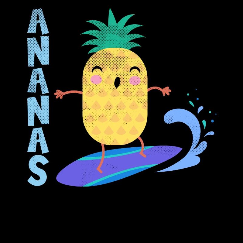 pineapple riding waves on a surfboard,