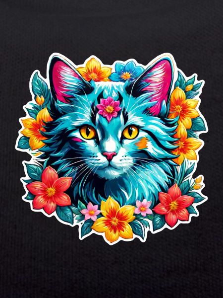 chat et fleur aquarelle