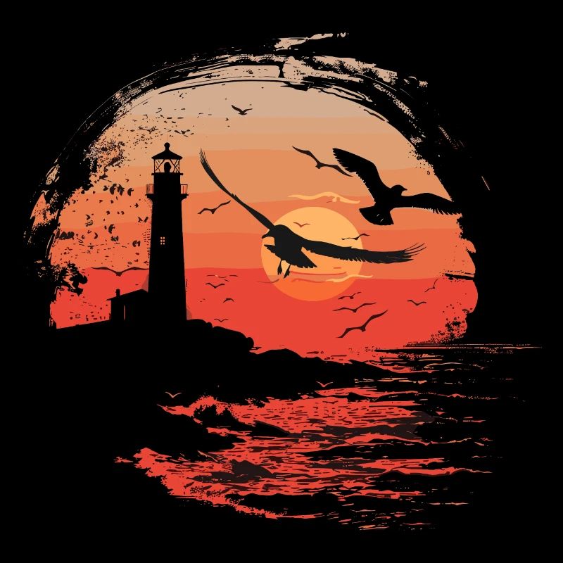 Seagull Seabird Lighthouse Sunset