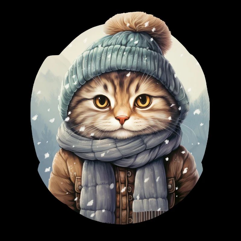 Chat en hiver avec chapeau, écharpe et veste