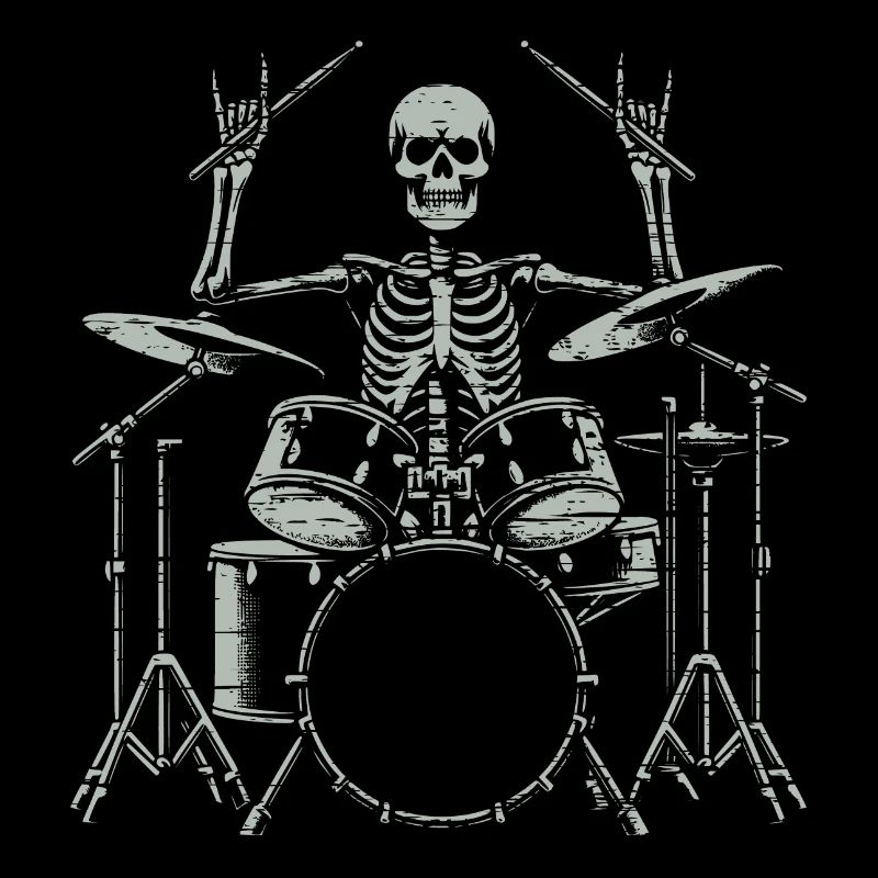 Drummer Skull skeleton on the drum set