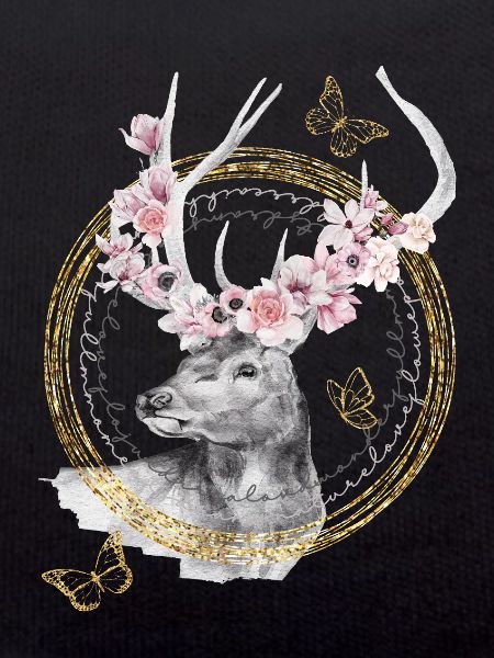 * Hirsch mit Blumen-Geweih * in Wasserfabtechnik