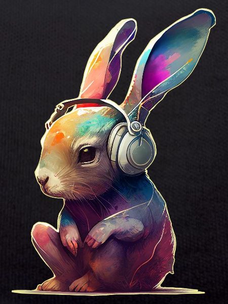 Rabbit with headphones DJ