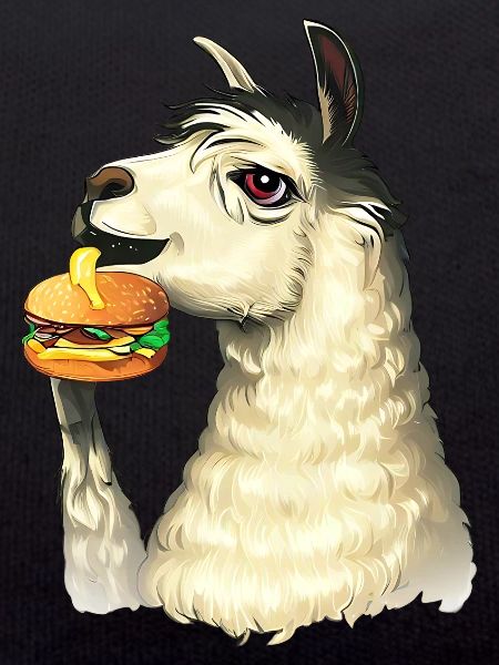 Cheeseburger eating llama
