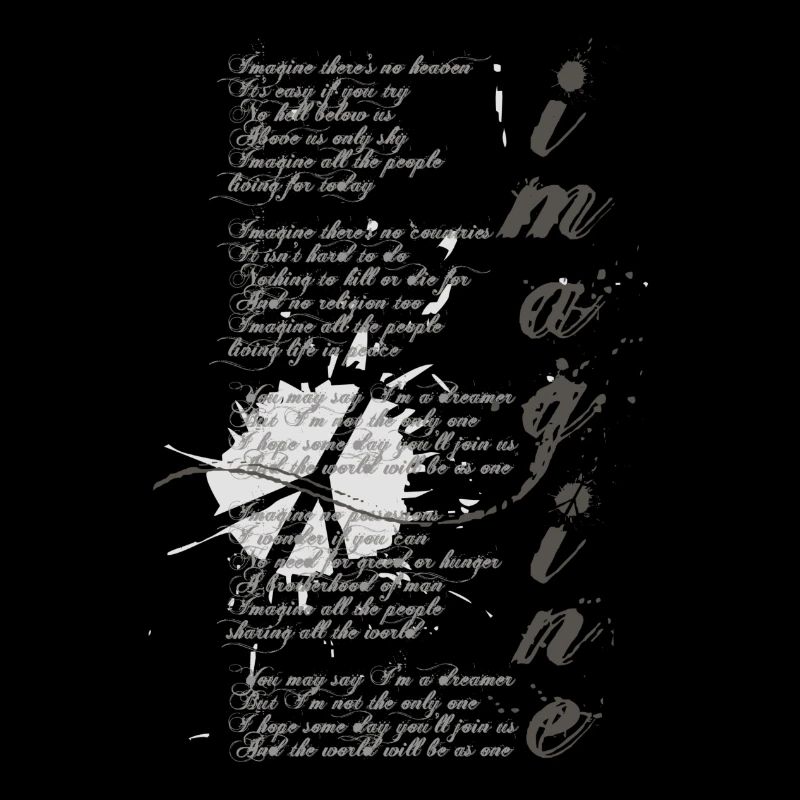 imagine - grafisches Peace-Zeichen und Lied-Text