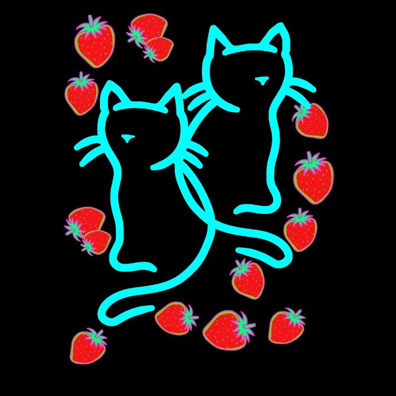 80er 90er Katzen Katze Erdbeeren Sommer Vintage